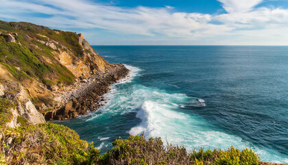 Obraz premium Closeup view of rock at coastline with seaside view