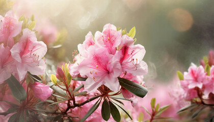 floral background with pink rhododendron flower_ blooming azalea in spring