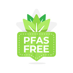 Eco-friendly green badge with PFAS Free text and leaf design, ideal for product labels, packaging, and advertising materials emphasizing health and safety