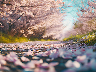 Obraz na płótnie Canvas Pink Cherry blossoms in full bloom in the springtime, Japan