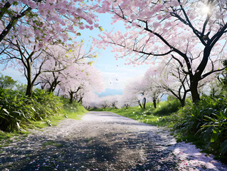 Obraz premium Pink Cherry blossoms in full bloom in the springtime, Japan
