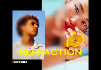 Refraction Glass Poster Photo Effect Mockup