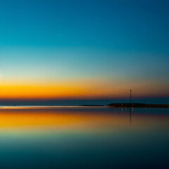 Fototapeta na wymiar Minimalist landscape in colorful light and reflecion from the sea