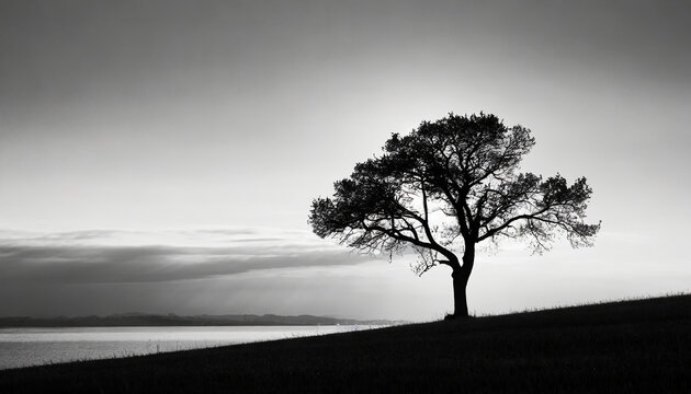 Minimalist photo of black and white and silhouetted lonely tree