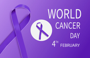 The vector of the banner of the World Cancer Day concept.It is not good for the banner, the background .February 4 is Cancer Day. Purple ribbon for all cancer symbols