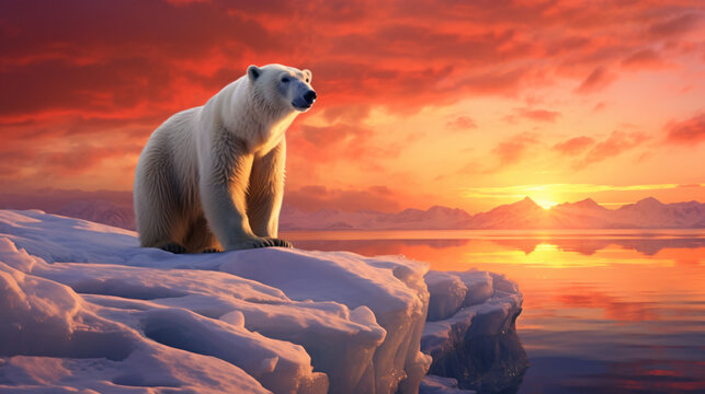  Polar bear family in Canadian Arctic sunset