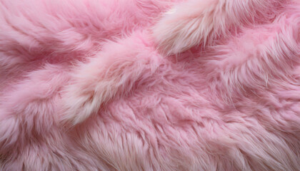 Fototapeta premium Pink fur texture top view. Pink sheepskin background. Fur pattern. Texture of pink shaggy fur. Wool texture. Sheep fur close up