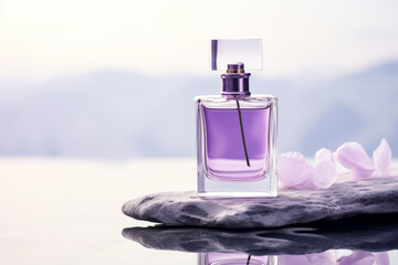 Luxury perfume bottle on white rock.