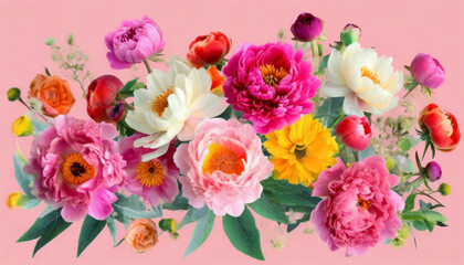 Playful peony pattern_ beautiful blooming pink peonies_ natural floral background