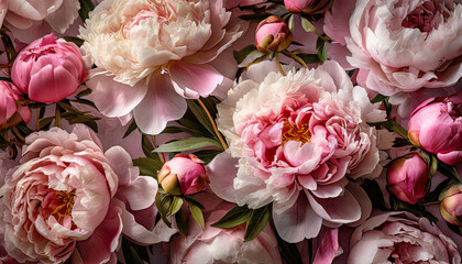 Playful peony pattern_ beautiful blooming pink peonies_ natural floral background