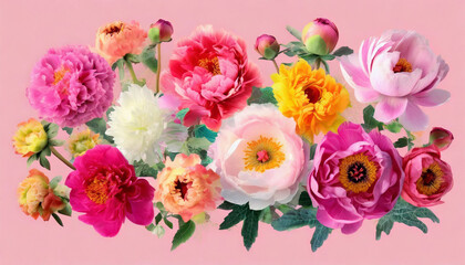 Fototapeta premium Playful peony pattern_ beautiful blooming pink peonies_ natural floral background