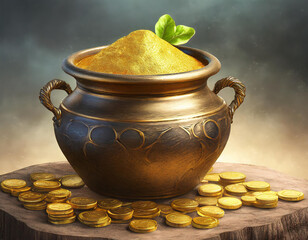 Pot of gold isolated on white background. 3D illustration