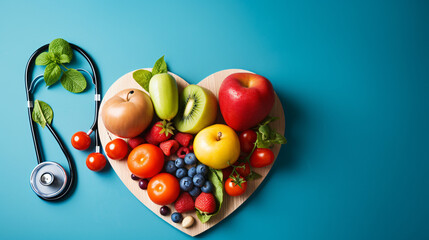 red heart shape plate with fresh organic fruits