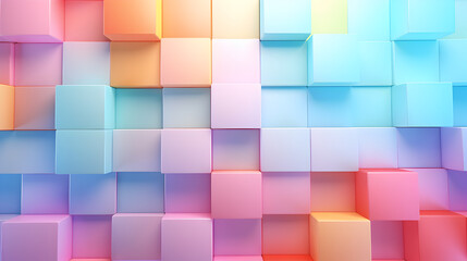 Abstract background of cube blocks wall stacking design neon pastel color,,  Neon Pastel Cubes Forming an Abstract Wall"
