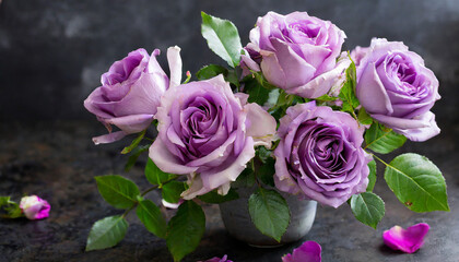 Purple roses on dark background