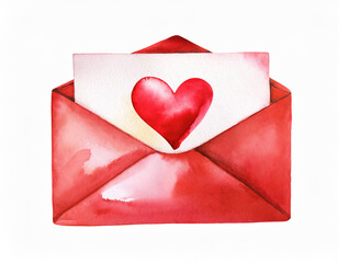 red envelope with a heart isolated on a white background