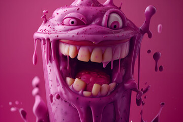 The Grimace shake monster on the purple background  - obrazy, fototapety, plakaty