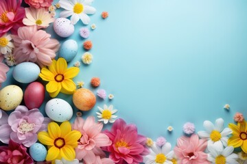 Fototapeta na wymiar colorful easter design with flowers and eggs copy space
