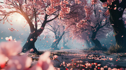 Beautiful cherry blossoms in the park in spring time. Nature background