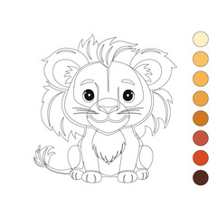 A square page with cute lion,  coloring book for children. Simple and funny kid's drawing. Vector illustration with black lines, sketch on white background