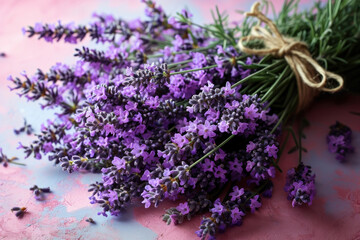 Fototapeta premium Bouquet of lavender flowers, summer time flowers 