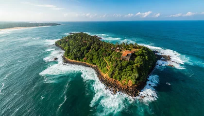 Fotobehang Aerial drone view of Taprobane island in Weligama, Sri Lanka. Famous landmark in the Indian Ocean. High quality travel photo © gary