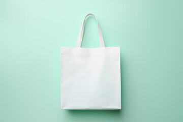 White shopper bag on a pastel background, bag mock up, copy space 