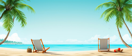 Obraz premium vacation and summer travel banner concept happy holidays on sandy tropical sea beach