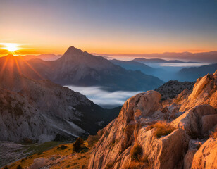 Fototapeta premium An epic sunrise in the mountains with a beautiful view