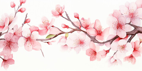 delicate branches of cherry blossoms in close-up, on a light background, watercolor illustration, spring banner, design concept of spring marketing materials