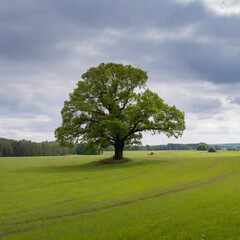 Fototapeta na wymiar beautiful meadow with a lonely oak growing out of it