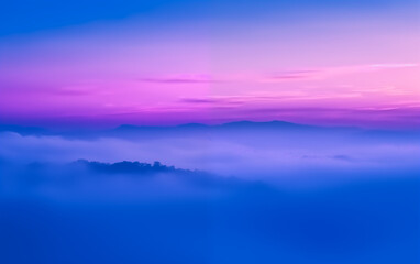 Fototapeta na wymiar Purple toned sunrise mountain scenery,created with Generative AI tecnology.
