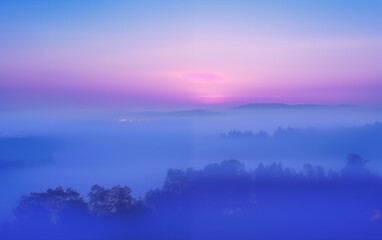 Fototapeta premium Purple toned sunrise mountain scenery,created with Generative AI tecnology.