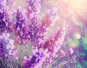 Fototapeta na wymiar Dreamy lavender pattern - soft focus image, creative flower background