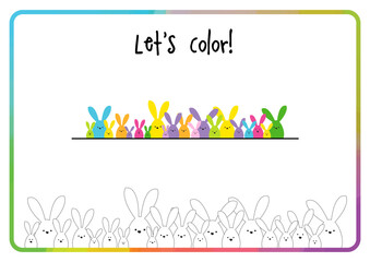 Let's color. Easter bunny family. Color activity. Printable. - obrazy, fototapety, plakaty