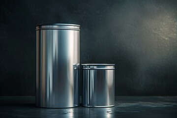 Two aluminum cans, large and small, stand next to each other, without inscriptions