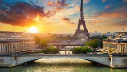 Eiffel Tower against sunrise in Paris, France - obrazy, fototapety, plakaty