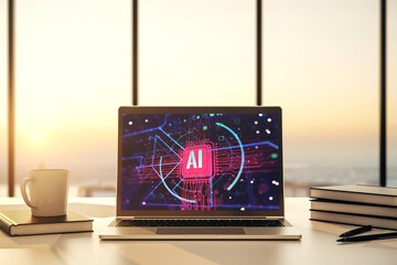 Computer monitor with creative artificial Intelligence abbreviation. Future technology and AI concept. 3D Rendering