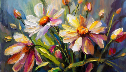 Elegant and beautiful oil painting flower illustration in the style of impressionism