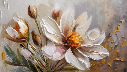 Elegant and beautiful oil painting flower illustration on canvas_ artistic effect_ close-up