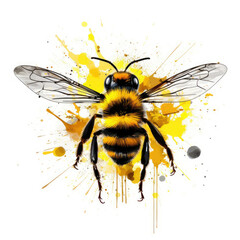 Bee Painting on White Background, Detailed Insect Artwork