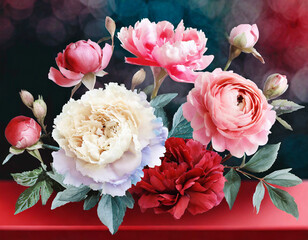 Elegant roses and peony flowers