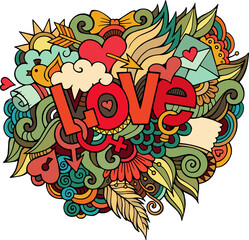 Doodle cartoon word Love