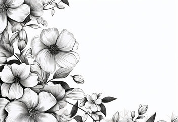 Drawing of Flowers on White Background, Simple, Exquisite Blossoms Depicted in Monochrome