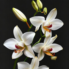Enchanting lily pattern_ blooming white orchids flowers isolated on black