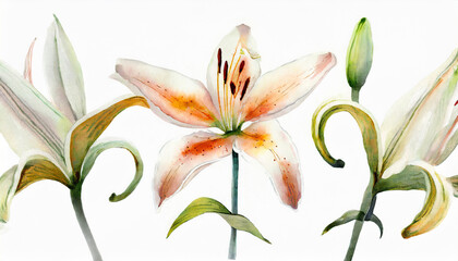 Enchanting lily pattern_ flower template_ watercolor art_ hand drawn illustration