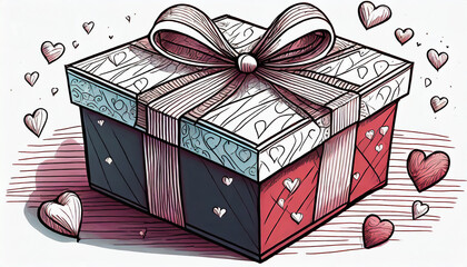 Gift box valentine line art style with white background