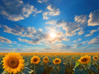 Obraz premium Sunflower Bathed in Sunshine Against a Blue Sky Canvas. AI Generative