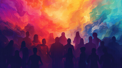 abstract colourful background with people silhouettes  - obrazy, fototapety, plakaty