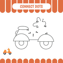 Dot to dot educational game for preschool kids. Activity worksheet. Moped
